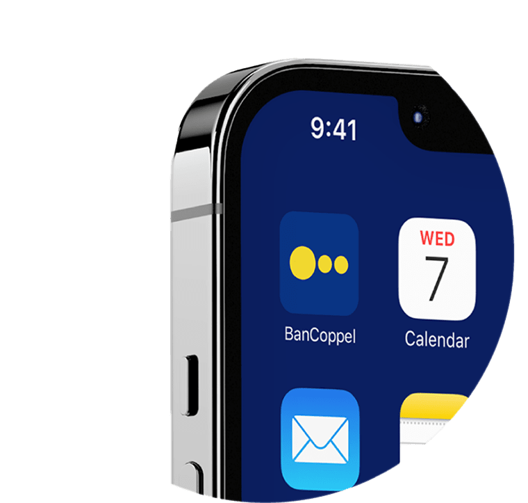 Telefono celular que muestra el ícono de la aplicación BanCoppel